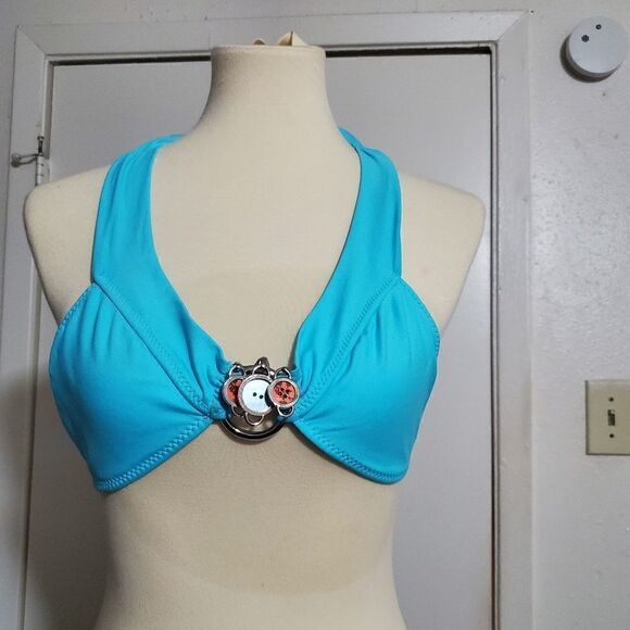 BECCA Blue Button Accented Bikini Set Size Medium - Picture 6 of 16